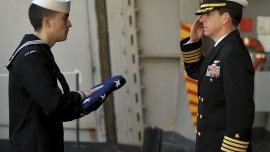 Burial at sea with flag ceremony